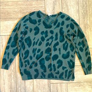 Belle by Kim Gravel Teal Leopard V-Neck Sweater